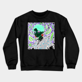 dark witch in green glasses in boho style pattern ecopop Crewneck Sweatshirt